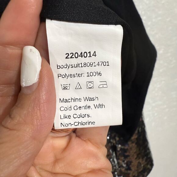 Silver Sequin Deep Plunging Bodysuit Sz XL - Picture 5 of 10